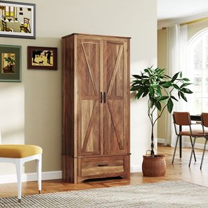 Mobile dispensa da cucina marrone stile rustico con 2 ante e ripiani regolabili - Product Image 2