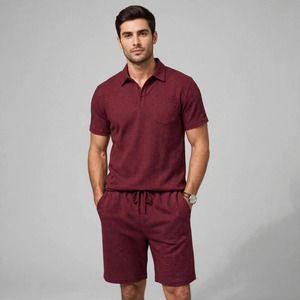 2026 Wholesale Summer Men's Casual Shorts <b>Set</b> Plain Color Solid 100% Cotton Jersey Quick Dry Knitted Customized Logo <b>Twin</b> <b>Set</b> - Product Image 1