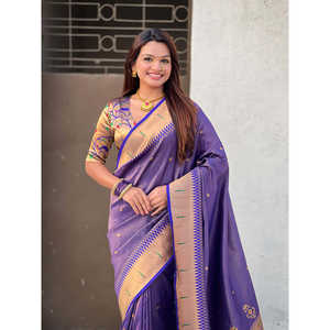 Sari en tissu violet Paithani Zari tissé, vêtements indiens et pakistanais - Product Image 5