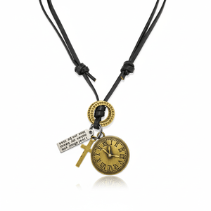 Timelock 1.2-Inch Gold Plated <b>Cross</b> Pendant with Number Design and Adjustable Dark Brown Leather Rope for <b>Men</b> and Boys - Product Image 3