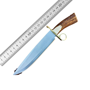 Couteau Bowie tactique d'extérieur, à lame fixe, en acier inoxydable à haute teneur en carbone, forgé à la main, avec manche en bois, pour l'industrie de la signalisation et le bricolage - Product Image 1