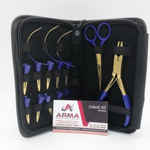 Kit professionnel d'outils pour extensions de cheveux en acier inoxydable durable, bleu avec aiguilles à crochet en or plasma, pinces à cheveux, pince à cheveux - Product Image 1