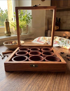 Boîte à épices en bois artisanale avec couvercle, 9 compartiments, Masala Dabba, plateau de service pour fruits secs, organisateur de rangement de cuisine écologique - Product Image 3