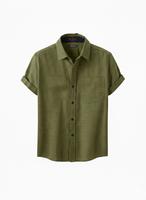 Kemeja Pria Rajut Katun Linen Berwarna, Lengan Pendek Kancing, Warna Kustom, Cetak Sublimasi, Kerah Tegak, Kasual, Anti-Pilling
