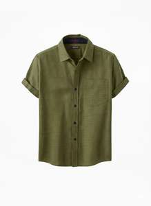 Chemise d'été décontractée pour homme en coton et lin tricoté à manches courtes, col montant, couleur unie, anti-boulochage, respirante - Product Image 2