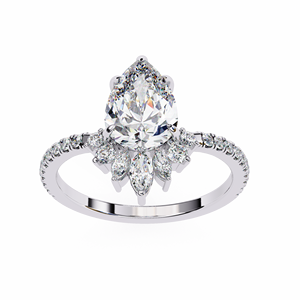 Bague de fiançailles en moissanite de laboratoire taille poire, or blanc, pavé, avec accents ovales et marquise, bijoux de mariage - Product Image 1