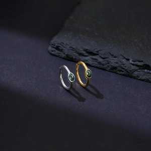 Boucles d'oreilles créoles ovales en agate mousse, solitaires, minimalistes, en argent sterling 925 plaqué or 14 carats, bijoux pour cartilage - Product Image 4