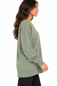 <b>Women's</b> Oversized <b>V</b>-<b>Neck</b> Streetwear Eco-Friendly <b>Sweatshirt</b> Long Sleeve Solid Color Knitted Modal Drop-Shoulder Autumn Wear - Product Image 4