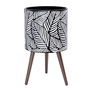 Aqdus Saleem White Ceramic <b>Rectangle</b> <b>Planter</b> Stand with Wooden Legs-Wholesale Modern Outdoor Plant Pot - Product Image 2