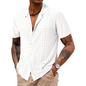 2025 hommes motif floral décontracté boutonné chemise à manches courtes été plage évider chemise tropicale taille 6XL - Product Image 1