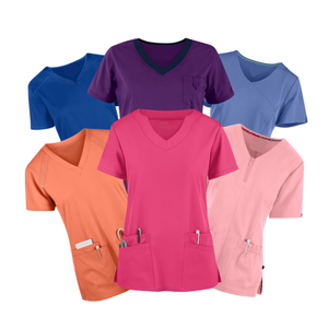 ชุดจั๊มสูทคอปกแขนสั้นทางการแพทย์สำหรับโรงพยาบาลโรงพยาบาลเสื้อพยาบาลสีชมพูนุ่ม - Product Image 1