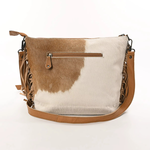 Handcrafted Eco-Friendly Alligator Print Cowhide Crossbody Bag with 60" Shoulder Strap and Suede Fringe Detailing - Product Image 3