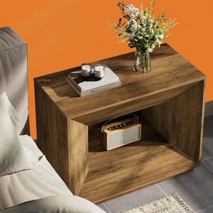 Mesa de Noche Rústica Marrón de 2 Niveles con Estante, Mesa de Noche Grande para Dormitorio - Product Image 1