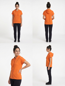 เสื้อยืดแขนสั้นมีฮู้ดสำหรับผู้หญิง เสื้อผ้าออกกำลังกาย เสื้อยืดมีฮู้ดแบบซิปสั่งทำพิเศษสำหรับผู้หญิง - Product Image 2