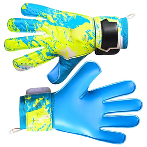 Custom Camo Design Blue and yellow Latex Emboss Soccer Goalkeeper Glove with 4mm German Latex Flat Plam Screen Printing - Product Image 4
