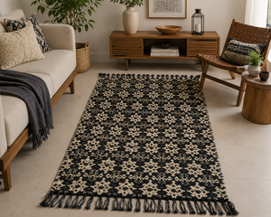 Alfombra Tejida a Mano de Yute y Cáñamo, Negra Natural, Tejido Plano, Estilo Boho, Ecológica, para Decoración del Hogar y Sala de Estar - Product Image 2