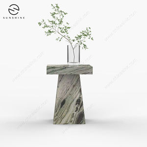 Table basse moderne en marbre avec base noire, mobilier de salon minimaliste, design en pierre fait main - Product Image 2