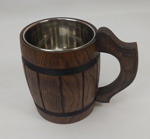 Chope à bière en bois de style baril avec doublure en acier inoxydable – Vaisselle vintage pour bars, restaurants et vente en gros - Product Image 3