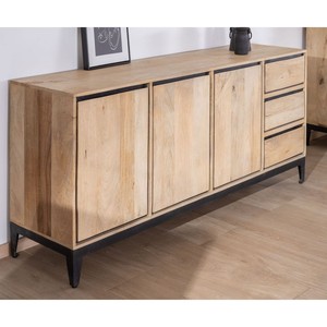 Vandana Autumn Living two-tone, sleek <b>sideboard</b> in natural and black mango wood, 180 cm, with 3 doors and drawers - Product Image 6