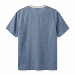 <b>Men's</b> Summer Linen <b>Henley</b> <b>Top</b> | Breathable Casual Button Neck Tee | OEM ODM Wholesale Factory | Private Label | Low MOQ - Product Image 1