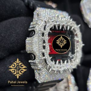 Reloj Digital con Incrustaciones de Diamantes Moissanite, Reloj de Pulsera de Cuarzo con Caja Redonda y Bisel de Espiga para Hombre - Product Image 2
