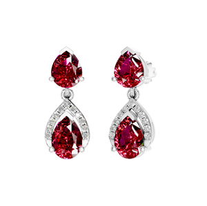 ต่างหูหยดน้ำสีเงินสเตอร์ลิงสุดหรู925สีขาวทองลูกแพร์ทับทิมเครื่องประดับทันสมัยที่มีพลอยสีแดงตัด IGI - Product Image 2