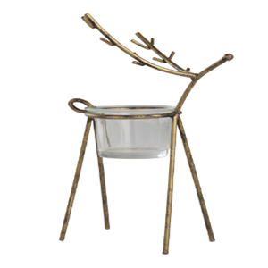 Portavelas de renos en metal dorado antiguo para velas de té, decoración navideña - Product Image 2