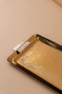 Plateau décoratif ovale noir texturé fait main avec bordure florale verte pour centre de table de salon moderne et décoration de coiffeuse - Product Image 5