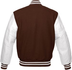 Men's Brown Varsity <b>Jacket</b> With <b>White</b> Sleeves And Striped Cuffs Casual PU Leather Letterman <b>Jacket</b> Autumn Wear - Product Image 6