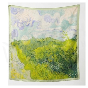 Women's Square <b>Silk</b> Scarf Van Gogh Style Hand Painted Landscape Print Elegant Multi Functional Fashion Accessory All Seasons - Product Image 2