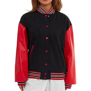 Chaqueta Bomber Varsity de Alta Calidad al por Mayor para Mujer, Abrigo de Invierno con Mangas de Cuero, Chaqueta Bomber Varsity Bordada OEM - Product Image 5