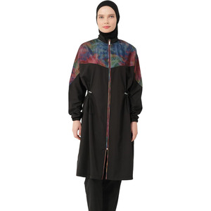 Women's <b>Print</b> Long Sleeve <b>Islamic</b> Burkini 2 Set Muslim Style High Cut Bottom Crew Neck Embroidery Front Spandex/Polyester Quick - Product Image 1