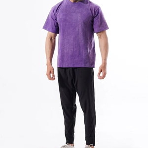 Men's <b>Purple</b> 100% Cotton Short Sleeve O-Neck <b>T</b>-<b>Shirt</b> Regular Fit Casual Knitted Solid Color Breathable - Product Image 1