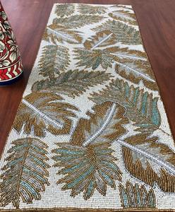 Chemin de table rectangulaire en tissu brodé à la main, style bohème, motif feuille, pour table à manger - Product Image 5