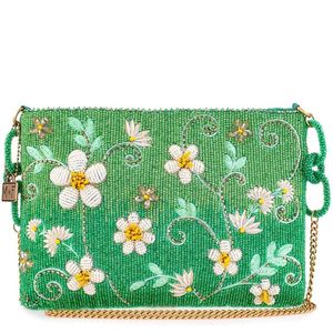 Bolso de mano verde hecho a mano con cuentas florales y correa de cadena - Product Image 1