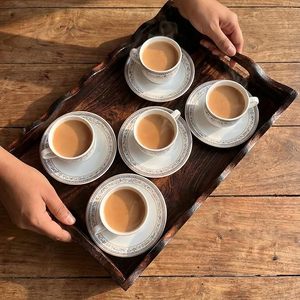 Modern Walnut Wooden Serving <b>Tray</b> with Plant Pattern for Dining <b>Table</b> Fruit Snack Platter for Home & Hotel Use - Product Image 5