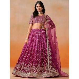 Alluring <b>Rose</b> Pink Zari Work Sangeet Wear Lehenga Choli for Women - Product Image 2