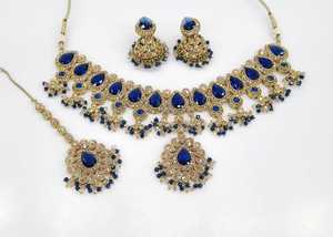 <b>Indian</b> Bridal <b>Jewelry</b> <b>Set</b> Mehandi Plated Necklace Earrings Maang Tikka Red Green Doublet Stone Ethnic Wedding Party Wear - Product Image 2