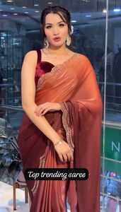 Sari moderne style célébrité, rembourré, super tendance, doux et à séchage rapide, idéal pour les fêtes, Diwali, mariages et bals de promo - Product Image 4