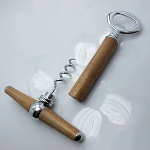 Ouvre-bouteille multifonction à manche en bois avec tire-bouchon et porte-clés, ouvre-bouteille manuel en acier inoxydable - Product Image 2