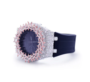 Montre de luxe pour femme en or rose incrustée de diamants, à aiguilles, mouvement à quartz analogique, 38 mm, acier inoxydable, cadran bleu nuit, étanche 10 bars - Product Image 2