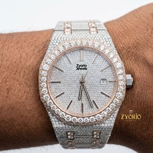 Reloj Octagonal con Incrustaciones de Moissanita para Hombre, Personalizado en Dos Tonos, Oro Rosa y Acero Inoxidable, con Diamantes Incrustados - Product Image 3