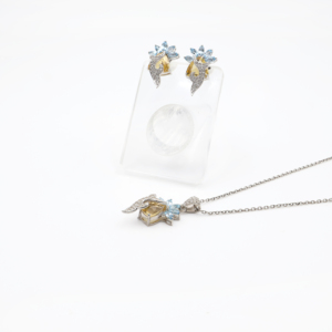 Ensemble pendentif et boucles d'oreilles en argent sterling 925 avec citrine naturelle et topaze bleue, plaqué rhodium, bijoux fins OEM ODM - Product Image 1