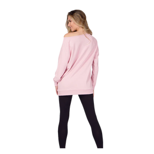 Pink <b>Women's</b> Oversized Off-Shoulder Breathable Lined <b>Sweatshirt</b> Pockets Long Sleeve Knitted Cotton Autumn Casual Wear - Product Image 2