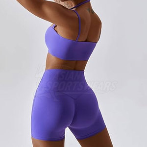 Conjunto Deportivo de Dos Piezas para Mujer, Shorts de Yoga Sólidos, Transpirables, Ecológicos, de Cintura Alta, para Yoga, Fitness, Gimnasio y Entrenamiento - Product Image 2