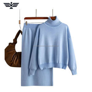 Ensemble coordonné décontracté pour femme, pull sans col et jupe mi-longue, couleur unie, été, haut court, polyester + élasthanne, coupe régulière, best-seller 2025 - Product Image 3