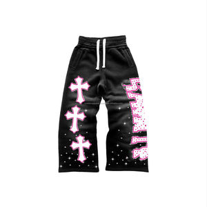 ชุดเซ็ตสเวตสูทแบบซิปแต่งครอปสไตล์ดิสเทรส ประดับคริสตัล สตรีทแวร์ ทรงแบ็กกี้ กางเกงขาบานและเสื้อฮู้ด - Product Image 6