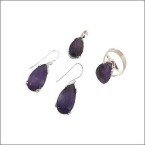 Ensemble de boucles d'oreilles fines en argent 925 bijoux faits à la main à la mode avec pierre précieuse améthyste poire - Product Image 1