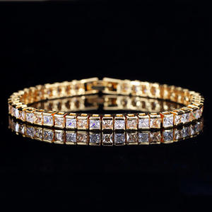 Pulsera de tenis delicada con diamantes de laboratorio cuadrados de colores mixtos, chapada en oro, para mujer, de alta calidad, joyería de fiesta, regalo - Product Image 1