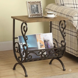 Wrought Iron Magazine Rack Glass Top End Table Metal Book Holder for Living Room Furniture - Product Image 2